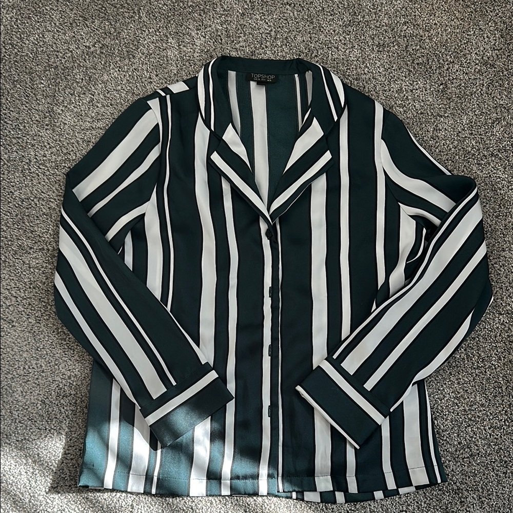 Top Shop Green Striped silk pajama style blouse